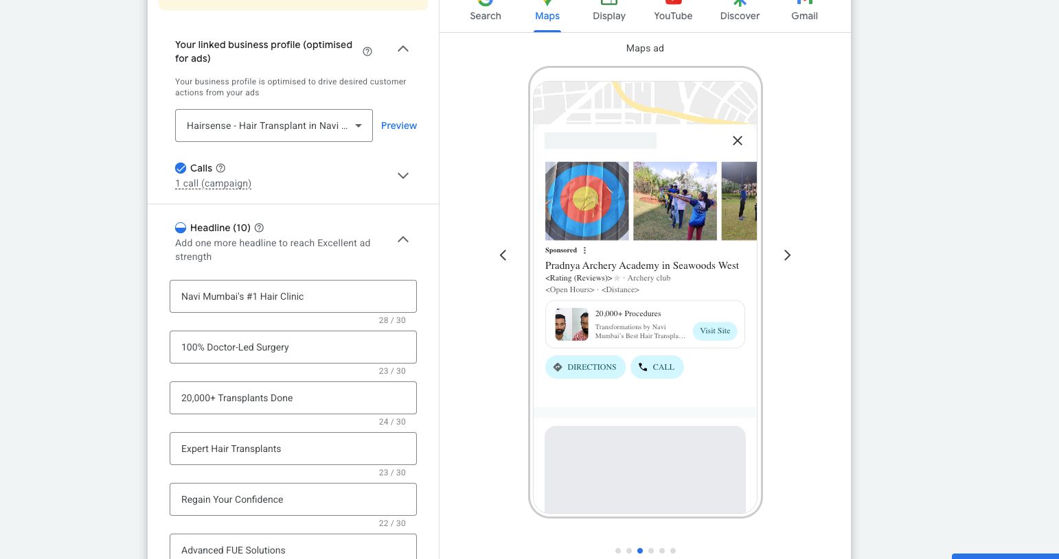 Google Maps ad preview